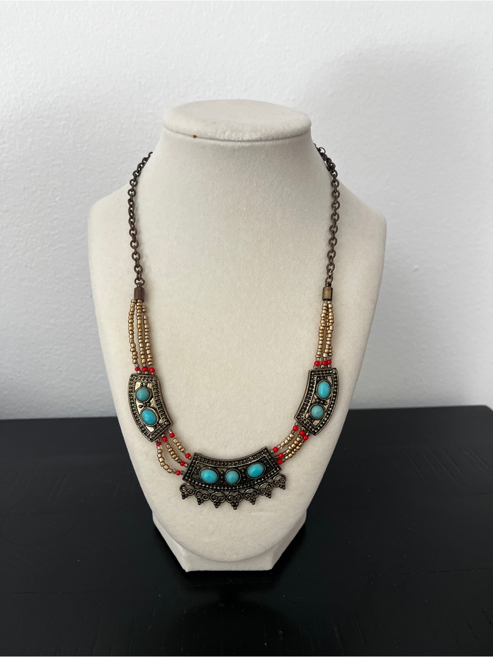 Boho Turquoise Beaded Statement Necklace - Women's Jewelry